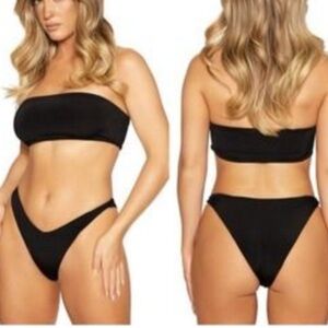 Naked Wardrobe Swim Black Bandeau Two Piece Bikini Set Size L NWT